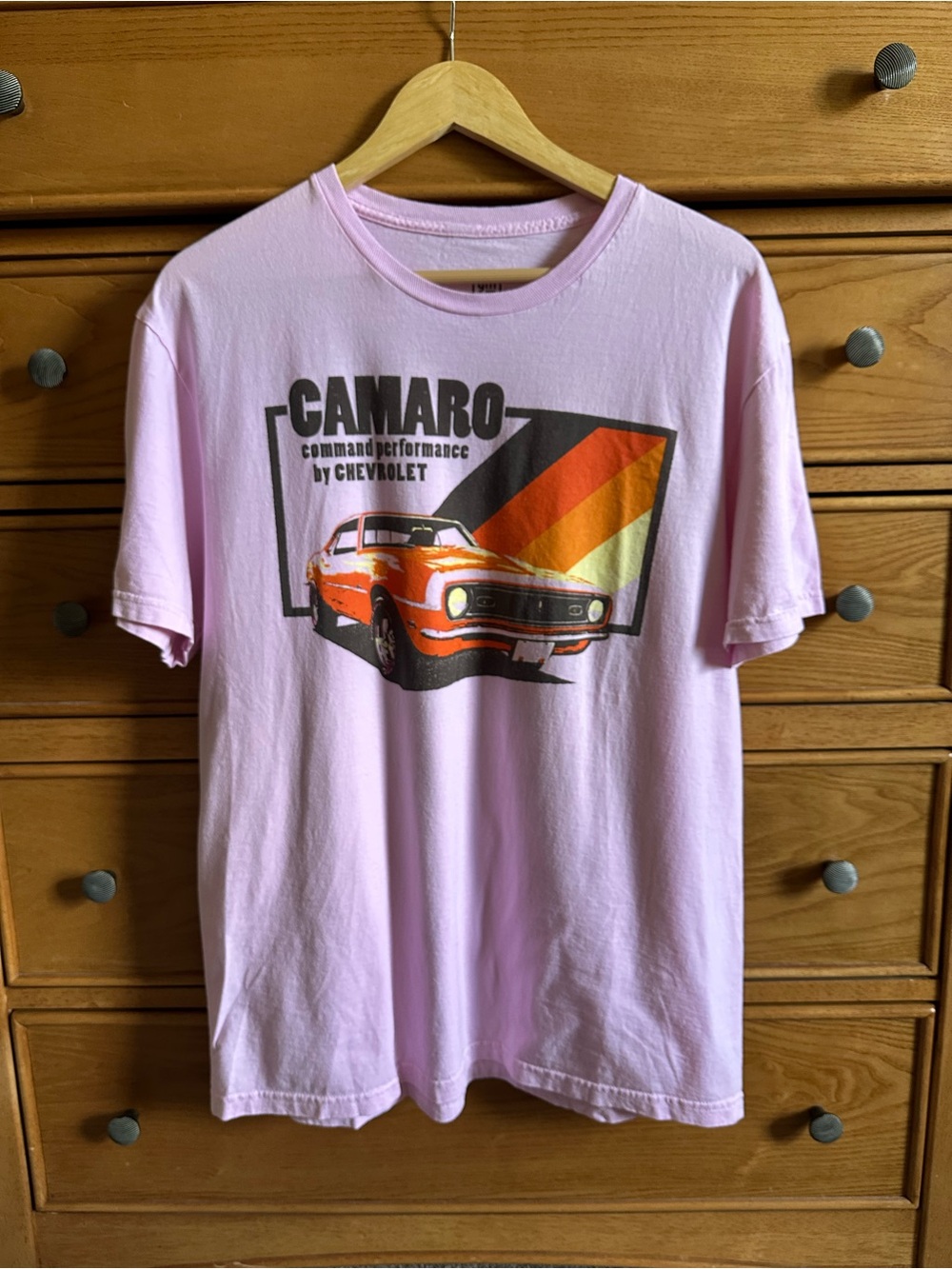GM Camaro By Chevrolet Pink Large Graphic Vintage Car T Shirt Official Licensed